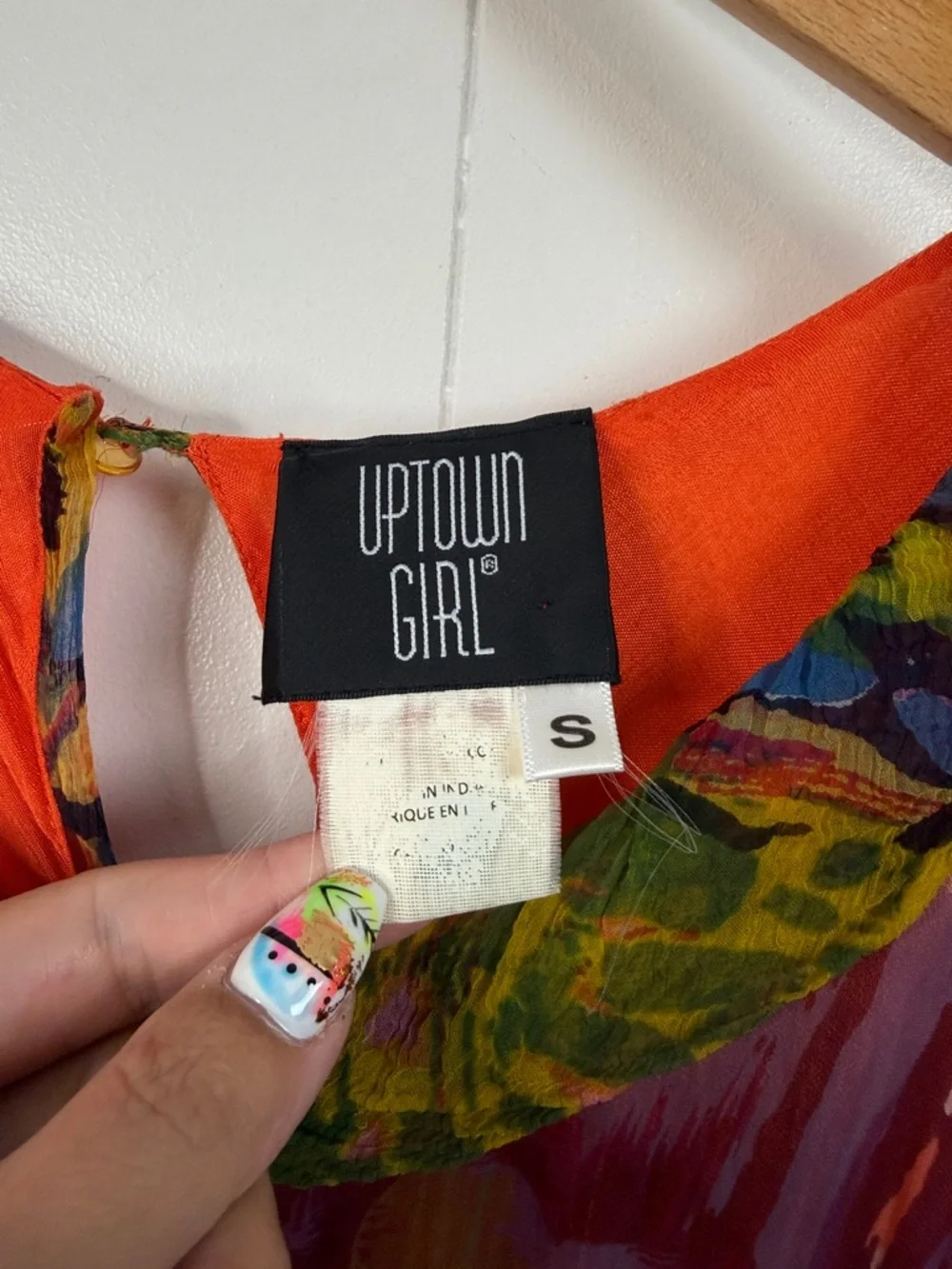 Vintage 90s Grunge Abstract Orange Art Wear Print Mesh Maxi Dress Size Small - Picture 7 of 12